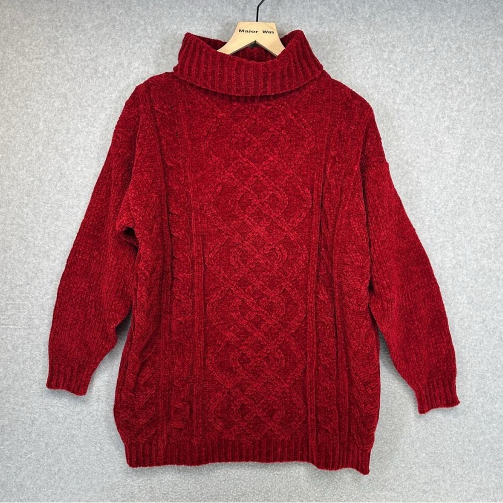New Stitches in Time Sweater Womens Red 100% Acrylic Turtleneck Pullover Latge